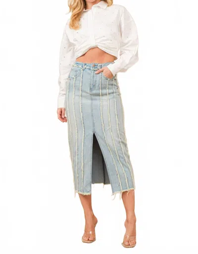 Blue B Distressed Maxi Denim Skirt In Light Blue