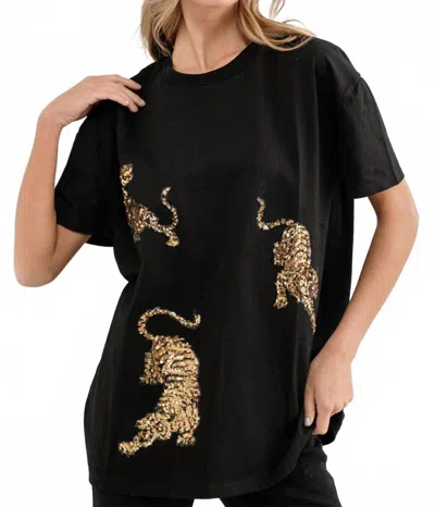 Blue B Embellished Sequin Tiger T-shirt In Black