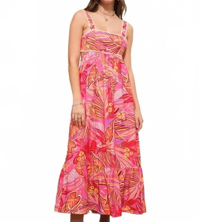 Blue B Embroidered Edge Tie Back Tropical Maxi Dress In Fuschia In Multi