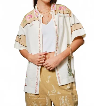 Blue B Embroidered Floral Blouse In Taupe In Multi