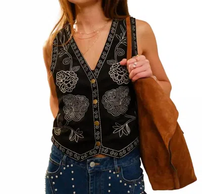 Blue B Embroidered Suede Vest In Black