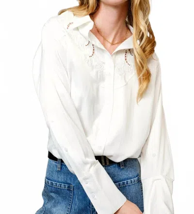 Blue B Embroidered Western Yoke Button-up Blouse In Off White