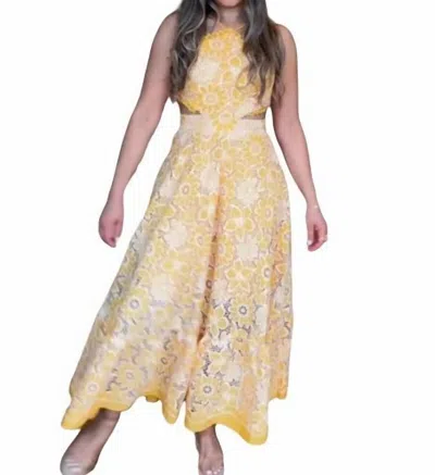 Blue B Embroidery Sleeveless Midi Dress In Yellow