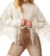 Blue B Faux Leather Braided Fringe Jacket In White In White