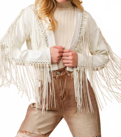Blue B Faux Leather Braided Fringe Jacket In White