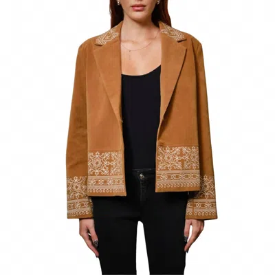 Blue B Faux Suede Embroidered Jacket In Camel In Brown