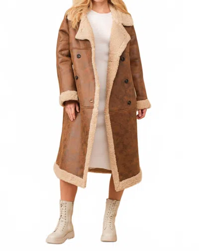 Blue B Faux Teddy Shearling Cozy Coat In Brown