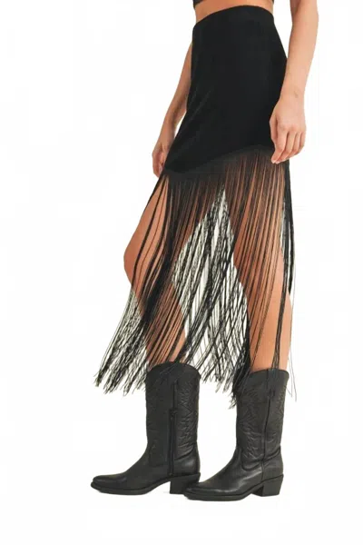 Blue B Festival Fringe Midi Skirt In Black