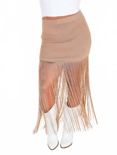 Blue B Festival Fringe Midi Skirt In Taupe In Brown