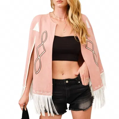 Blue B Fringe Detail Open Cape Jacket In Pink