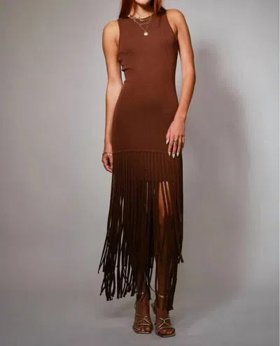 Blue B Fringe Hem Knit Maxi Dress In Dark Brown