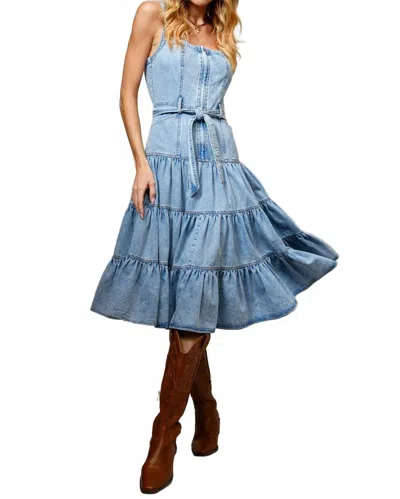 Blue B Garment Washed Tiered Zip Midi Dress In Denim In Blue