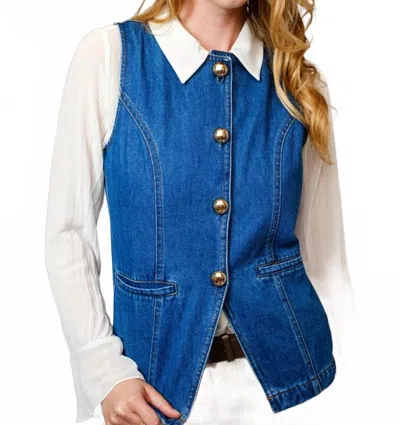 Blue B Gold Rush Button Denim Western Vest In Med Wash In Blue