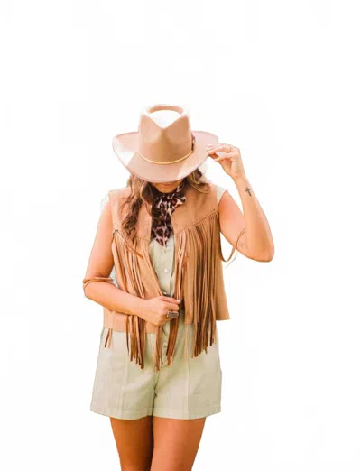 Blue B Harlow Suede Fringe Vest In Camel Brown In White