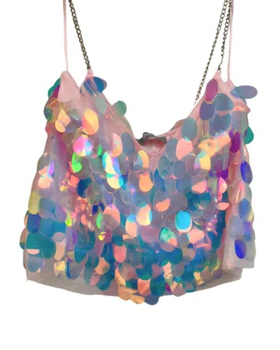 Blue B Iridescent Sequin Crop Top In Pink In Multi
