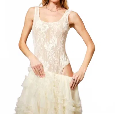 Blue B Lace Scoop Neck Bodysuit In Cream In White