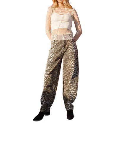 Blue B Leopard Garment Washed Mid Rise Loose Jeans In Brown