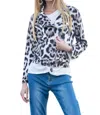 Blue B Leopard Print Faux Suede Biker Jacket In Cream In White