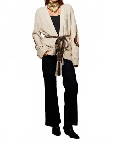 Blue B Lucky You Western Horse Belted Cardigan Sweater In Almond Beige In Neutral