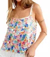 Blue B Luna Sequins Colorful Embellishes Tank Top In Multi In Multi