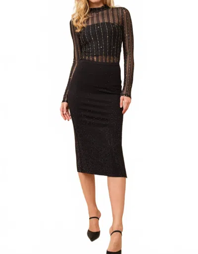 Blue B Maddi Stretch Bodycon Fitted Studded Side Slit Midi Skirt In Black