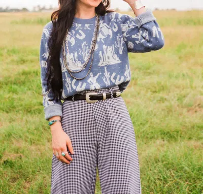 Blue B Marvin Crewneck Sweater In Blue And White