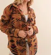 BLUE B MELODY SOFT SHERPA AZTEC PRINT BUTTON UP JACKET IN SIENNA