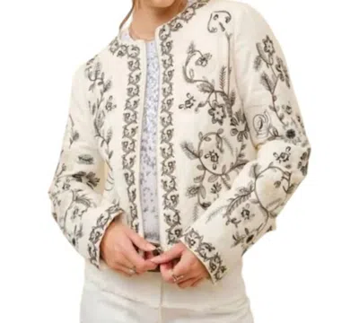 Blue B Miranda Floral Embroidered Zip-up Jacket In Creme In White