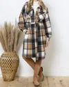 Blue B Neive Plaid Tie Front Shacket In Taupe In Grey