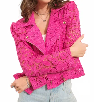 Blue B Night Lace Moto Jacket In Fuchsia In Pink
