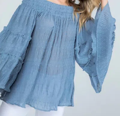 Blue B Off Shoulder Ruffle Sleeve Top In Blue