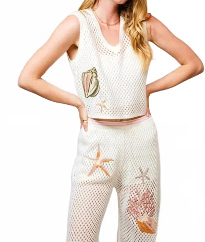 Blue B Open Knit Seashell Embroidered Top In Off White In Neutral