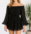 Blue B Pleated Off Shoulder Romper In Black In Black