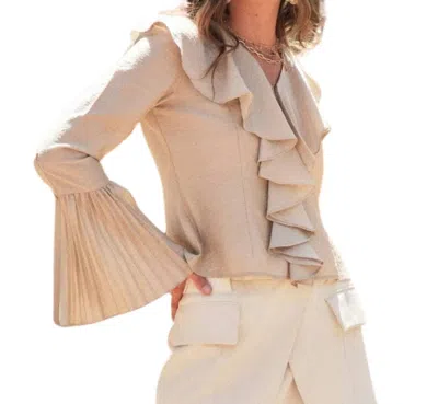 Blue B Pleated Ruffle Detail Blouse In Khaki In Gray