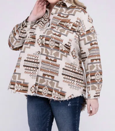 Blue B Plus Size Aztec Western Shacket In Beige