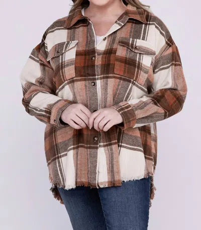 Blue B Plus Size Yarn Dyed Plaid Shirt Jacket In Rust Brown Multi