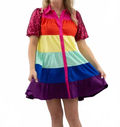 Blue B Rainbow Sequin Sleeve Dress In Multi