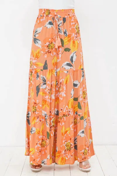 Blue B Rayon Wide Tiered Shirred Leg Pants In Orange