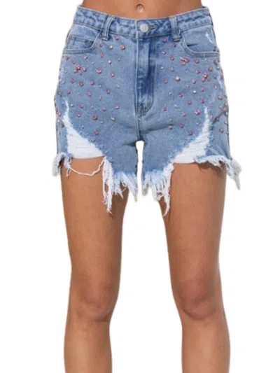 Blue B Remy Rhinestone Denim Short In Blue