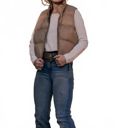 Blue B Reversible Crop Puffer Vest In Burnt Orange And Dark Brown