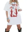 BLUE B RHINESTONE BOOT TEE IN WHITE