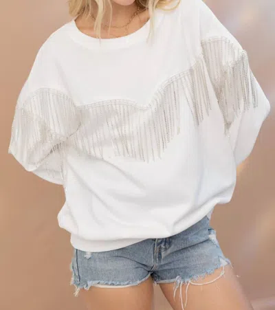 Blue B Rhinestone Fringe Pullover Top In Off White