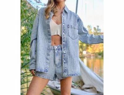 Blue B Rhinestone Pinstripe Jacket In Light Denim
