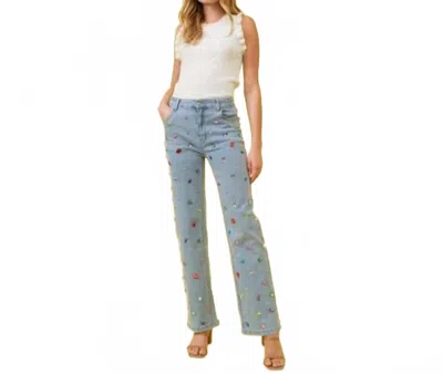 Blue B Rhinestone Stretch Straight Jeans In Multi Color
