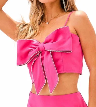 Blue B Ribbon & Rhinestones Top In Fuchsia In Pink