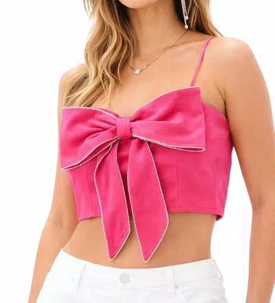 Blue B Ribbon And Rhinestones Top In Fuchsia In Pink