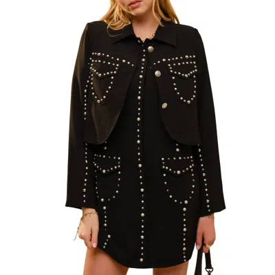 Blue B Round Neck Long Sleeve Studded Detailed Jacket In Black