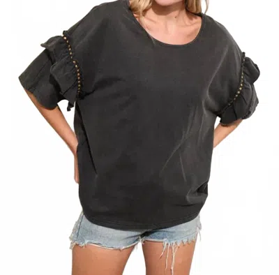 Blue B Ruffle Sleeve Studded Dolman T-shirt In Black