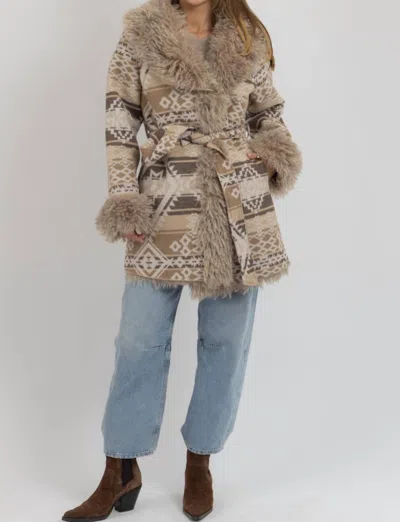 Blue B Santro Fur Belted Coat In Brown
