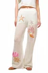 Blue B Seashell Embroidered Pants In Off White In White